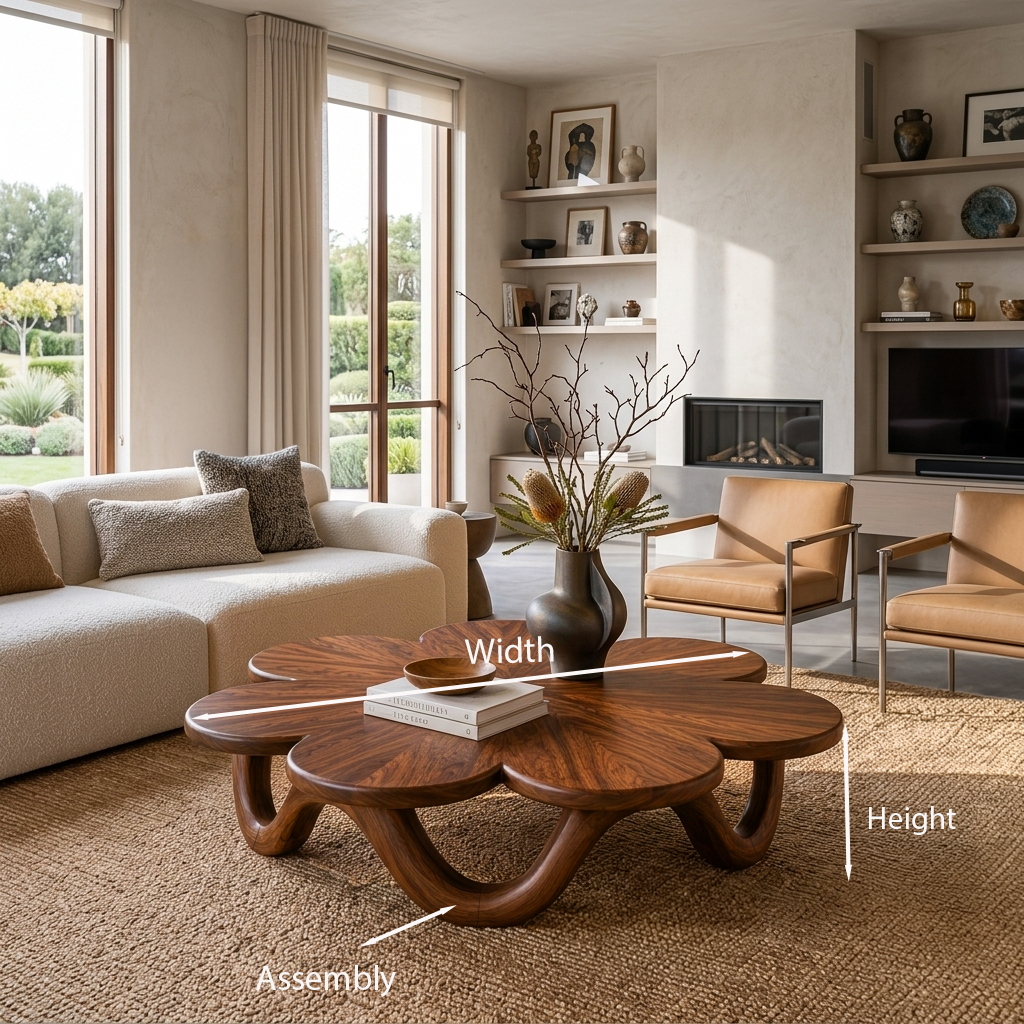 Floral Coffee Table With Sculptural Base For Modern Interior