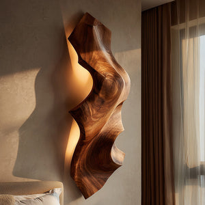 Contemporary Sculptural Wood Wall Light For Bedroom Decor