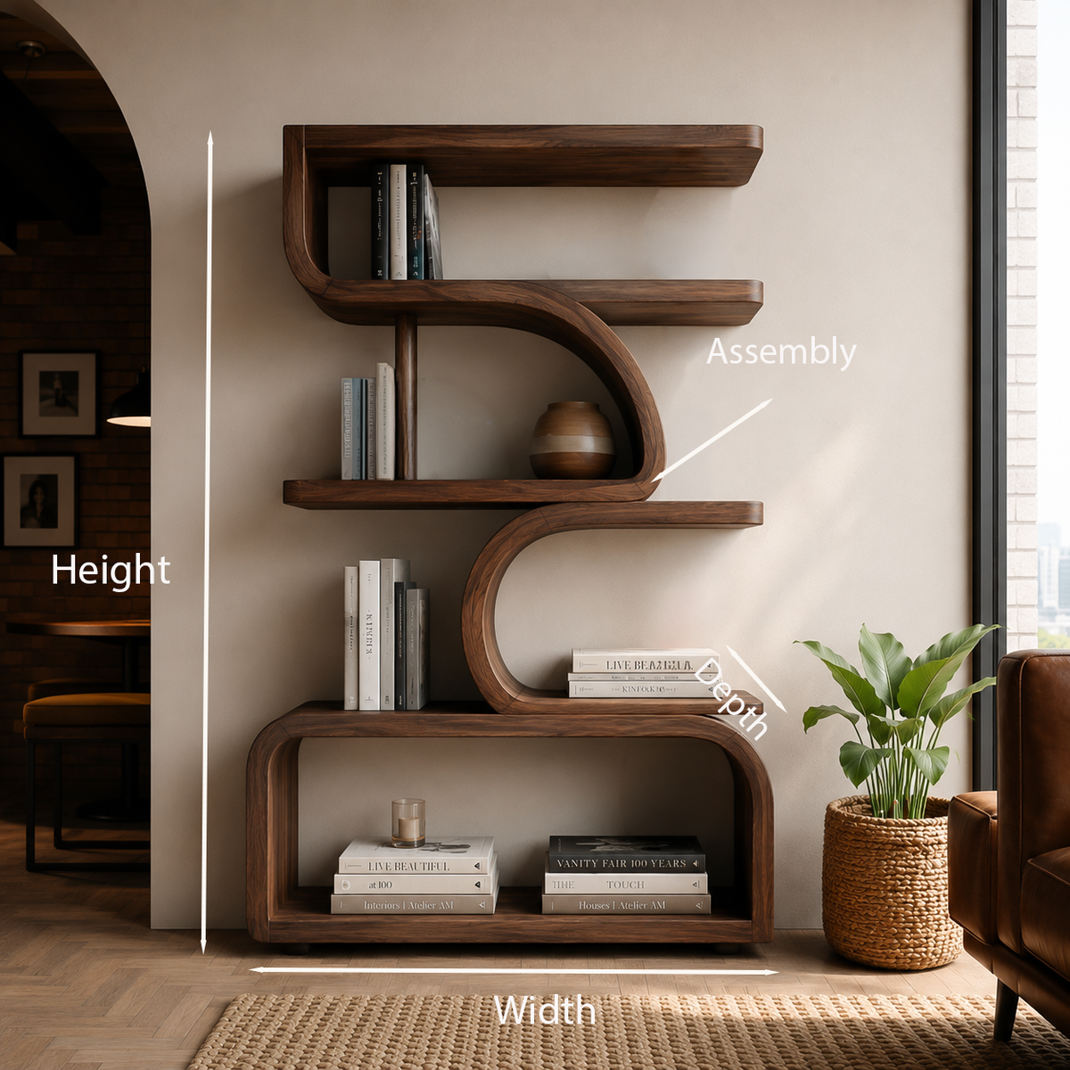 Organic Curved Wooden Bookshelf For Home Decor