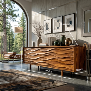Contemporary Sideboard With Carved Wave Front Panels For Home