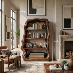 Rustic Sculptural Wooden Bookshelf With Carved Frame For Living Room Or Library