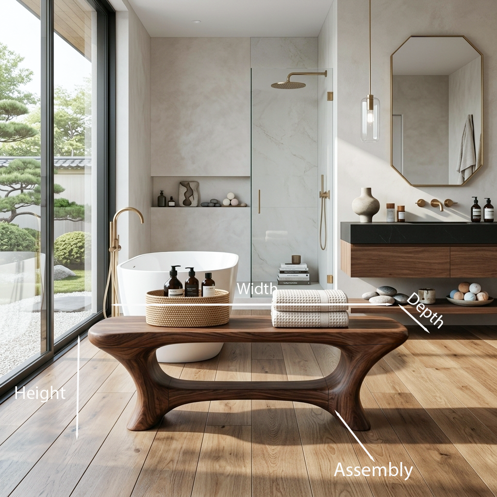 Modern Organic Bathroom Seat With Center Shelf For Bathroom