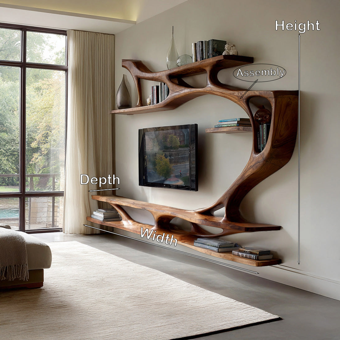 Organic Modern Sculptural Wall TV Shelf For Living Room