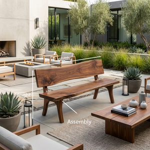 Contemporary Outdoor Wood Bench With Sculpted Back For Patio Or Courtyard