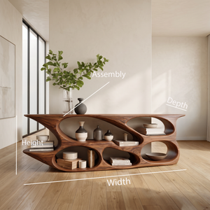 Sculptural Wood Bookshelf Curved Design For Living Room