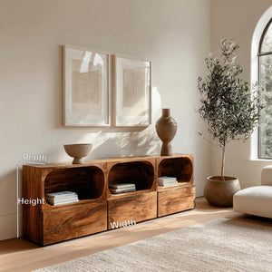 Minimal Wooden Sideboard With Rounded Edge Shelf For Living