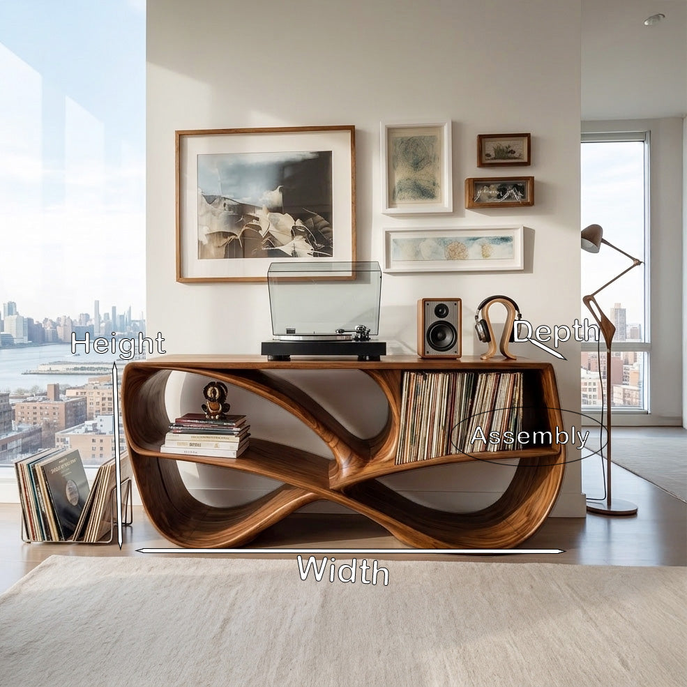 Modern Sculptural Wooden Record Player Console For Living Room