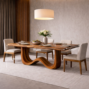 Mid Century Wooden Dining Table With Elegant Base For Kitchen