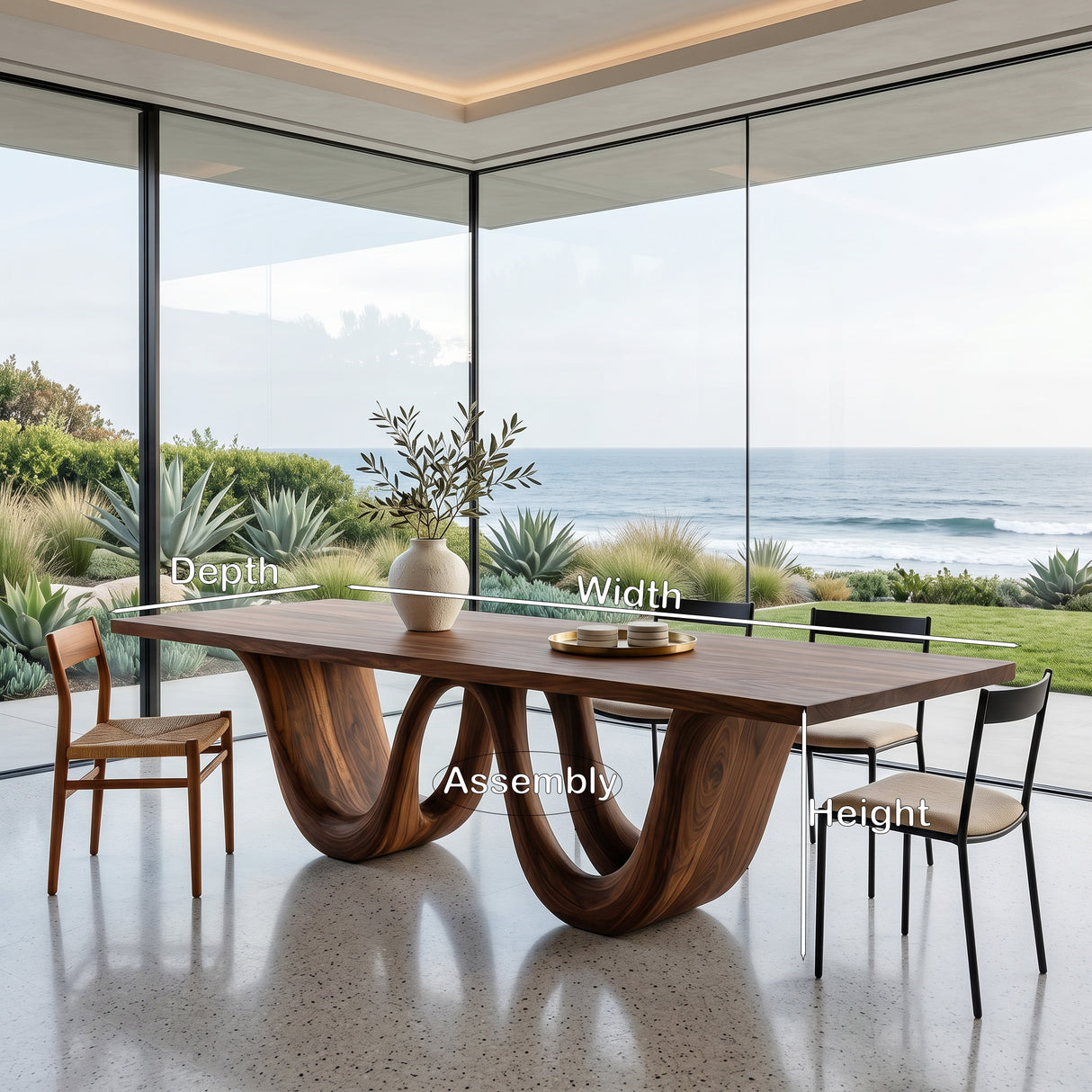 Contemporary Two Wavy Legs Dining Table For Dining Room