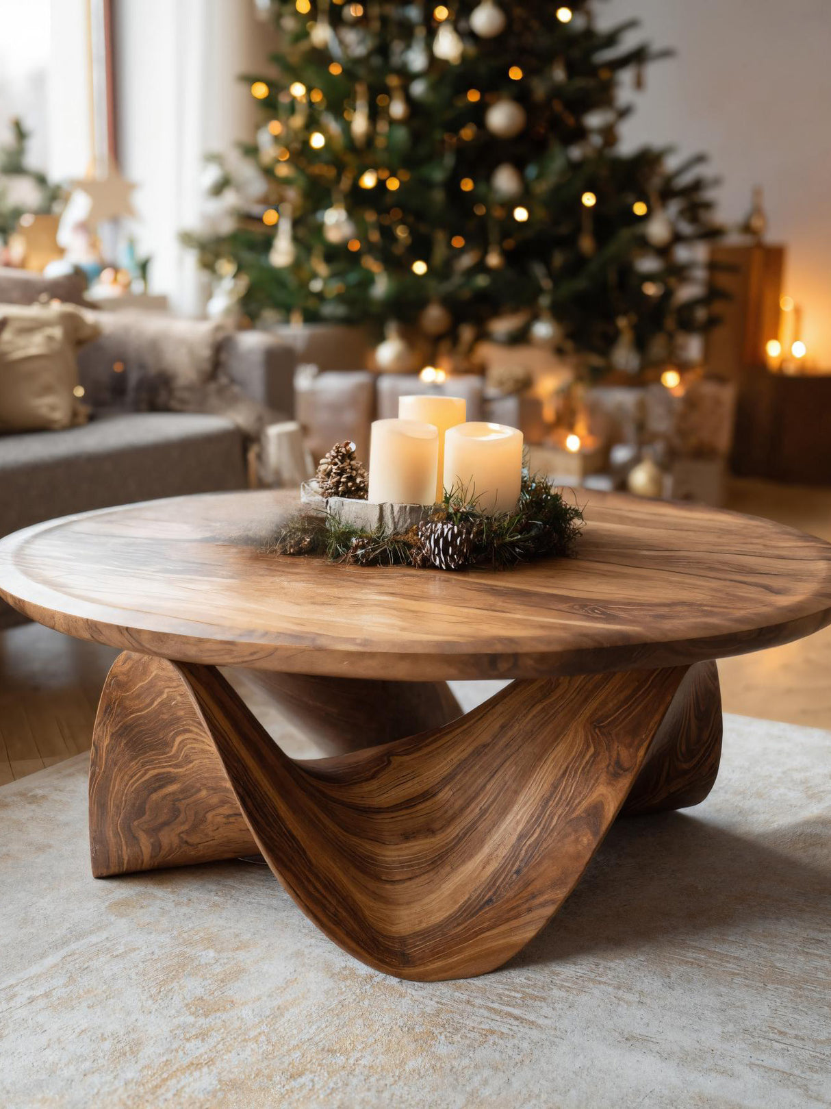 Sculptural Round Coffee Table For Holiday Decor