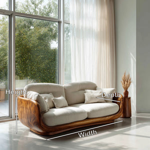 Organic Wooden Sofa With Rounded Edges For Living Room