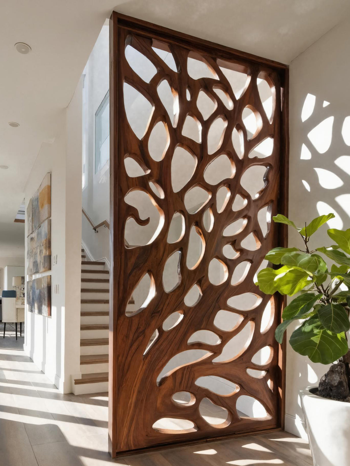 Modern Flowing Carved Divider For Living Room