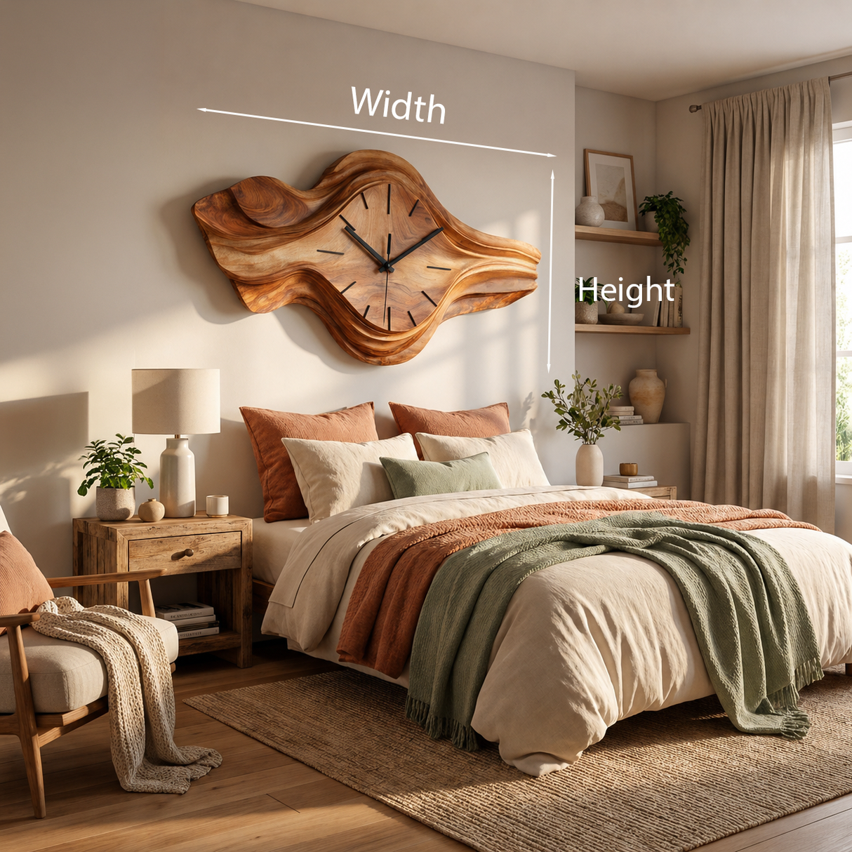 Organic Wooden Wall Clock Wave Design For Bedroom Wall Decor