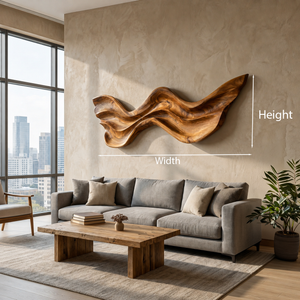 Mid Century Wooden Wall Art With Carved Wave For Living