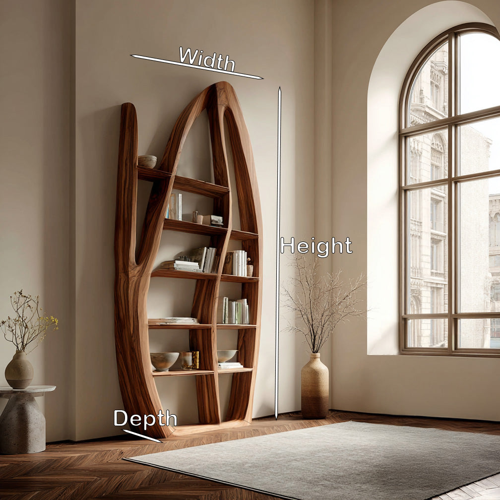 Organic Style Sculptural Wooden Bookshelf For Living Room