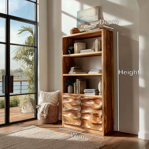 Minimal Wooden Bookshelf With Wavy Drawer Front For Home