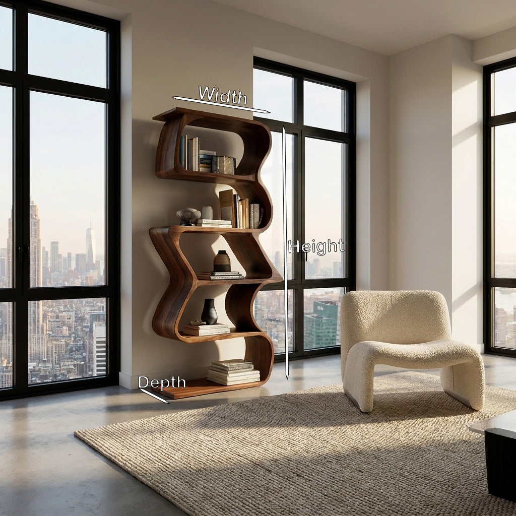 Modern Sculptural Wooden Bookshelf For Home Display