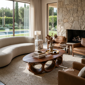Modern Oval Coffee Table With Sculptural Hollow Base For Living