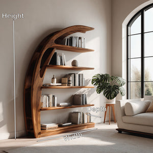 Minimal Curved Wooden Bookshelf For Living Room Display
