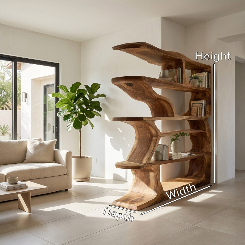 Contemporary Artistic Wooden Bookshelf For Living Room Storage
