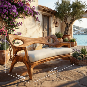 Wooden Sofa With Curved Sculptural Backrest For Living Room