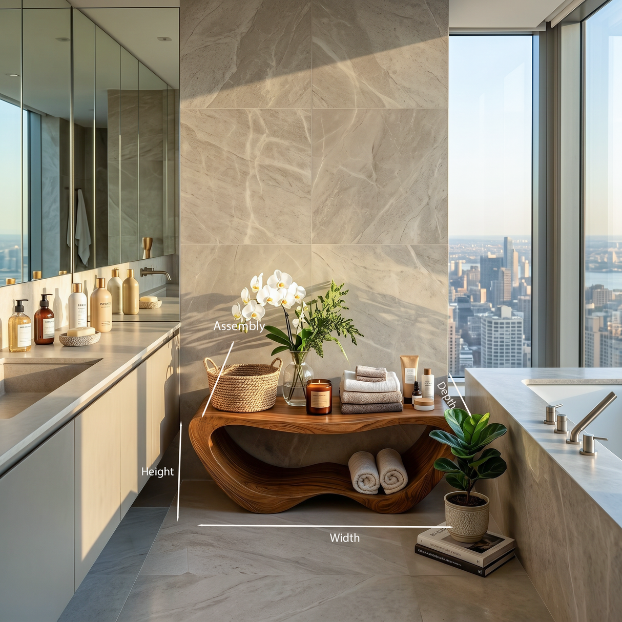Minimalist Organic Shower Bench For Bathroom Or Spa