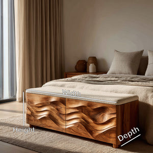 Organic Natural Wood Storage Bench For End Of Bed