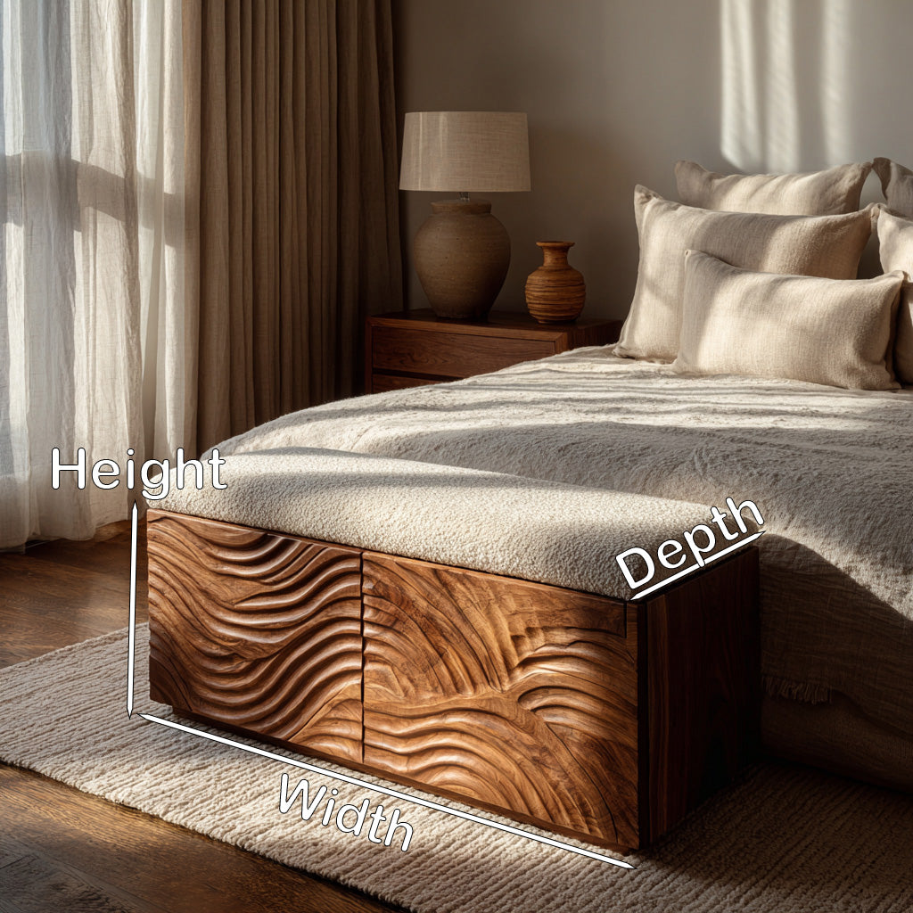 Mid Century Natural Wood Storage Bench For Bedroom Storage