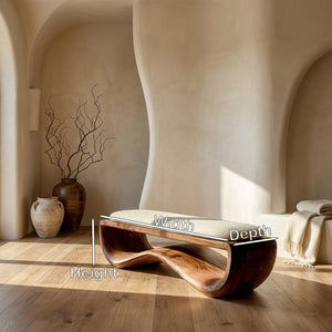 Minimalist Wood Bench With Flowing Base For Living Room Seating