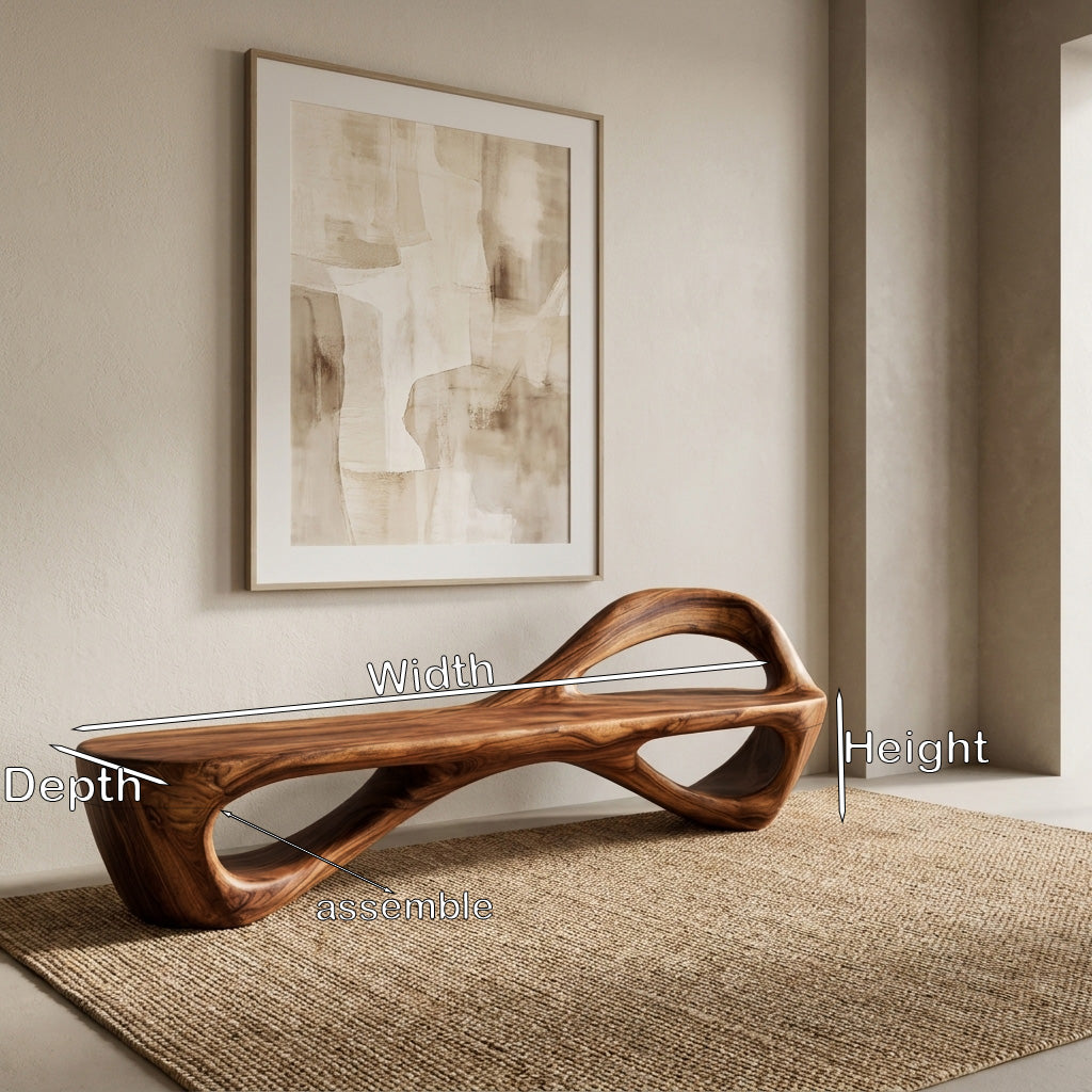 Handcrafted Sculptural Wooden Bench For Living Room Space