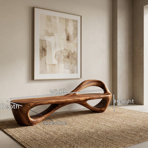 Handcrafted Sculptural Wooden Bench For Living Room Space