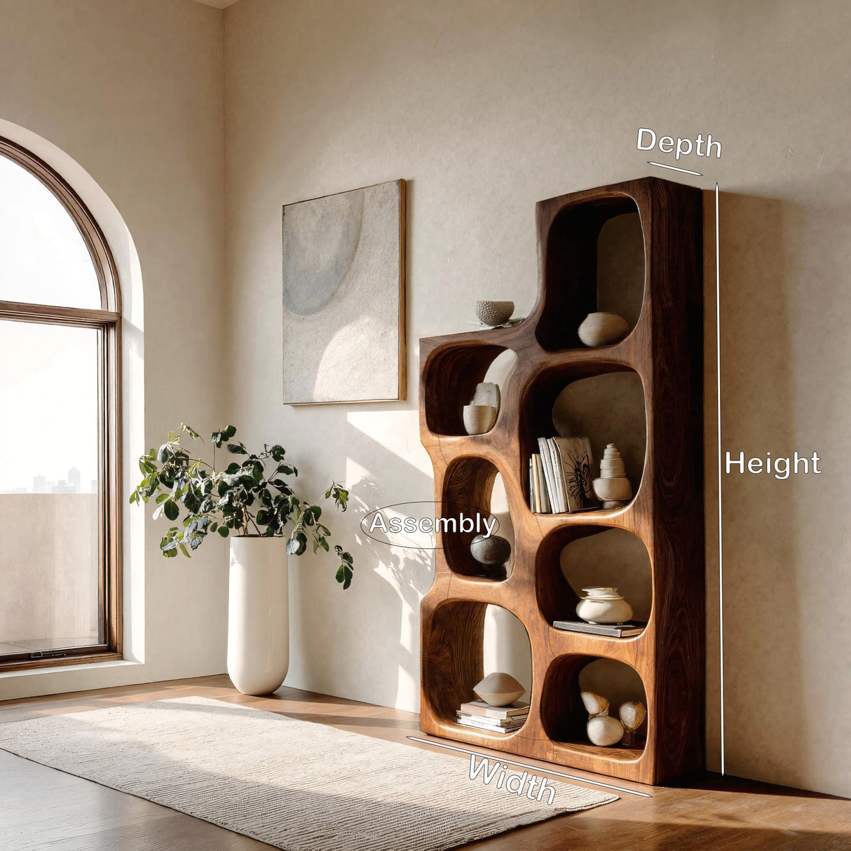 Organic Sculptural Wooden Bookshelf For Modern Living Room