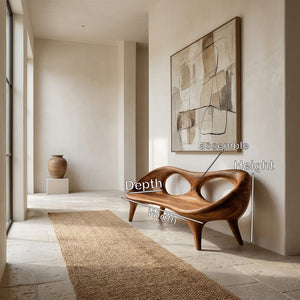 Contemporary Wood Bench With Hollowed-out Backrest For Living Room