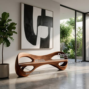 Modern Sculptural Natural Wood Curved Bench For Living Room