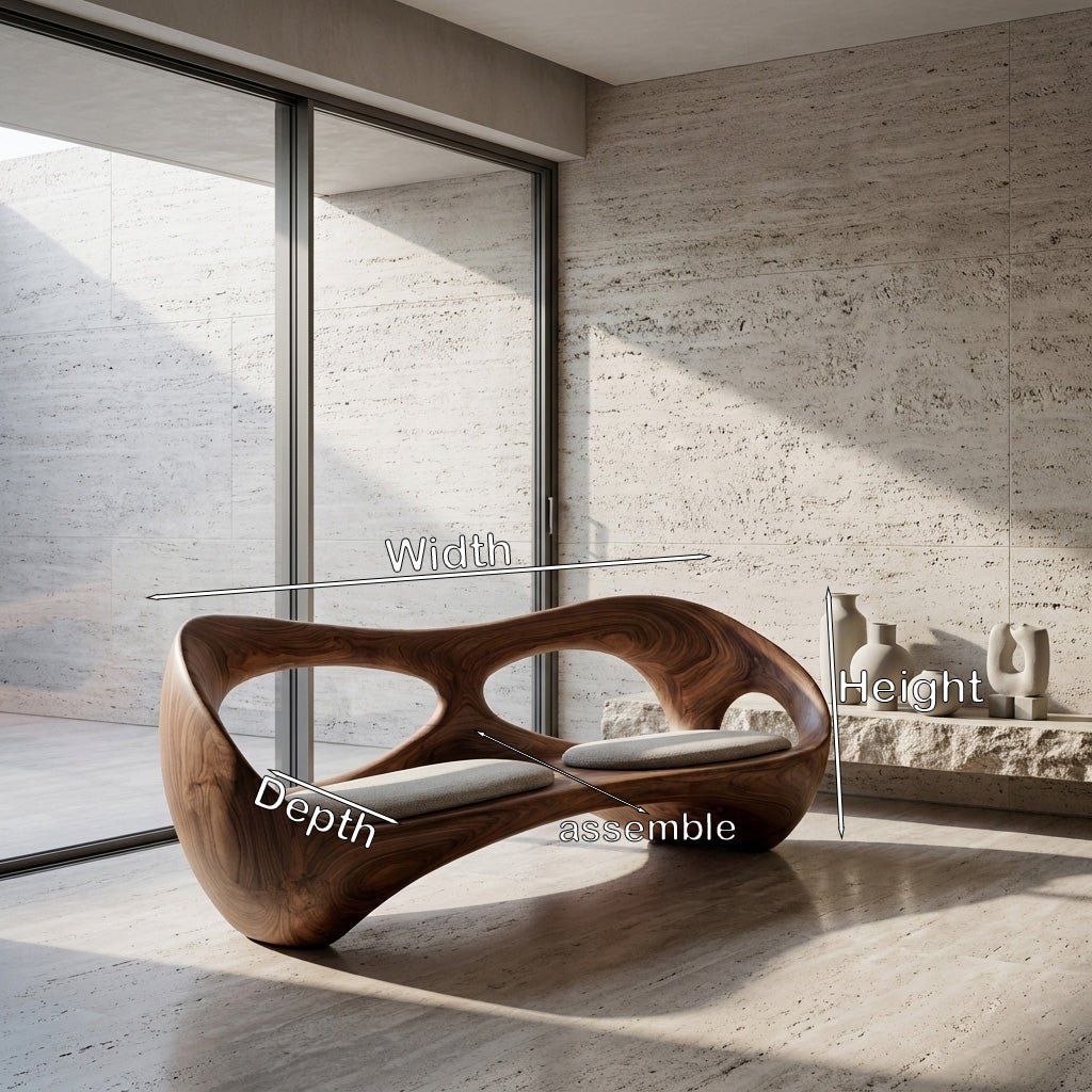 Organic Wooden Bench With Rounded Edges For Living Room