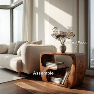 Quiet Luxury Solid Wood Side Table With Curved Design And Open Storage For Living Room
