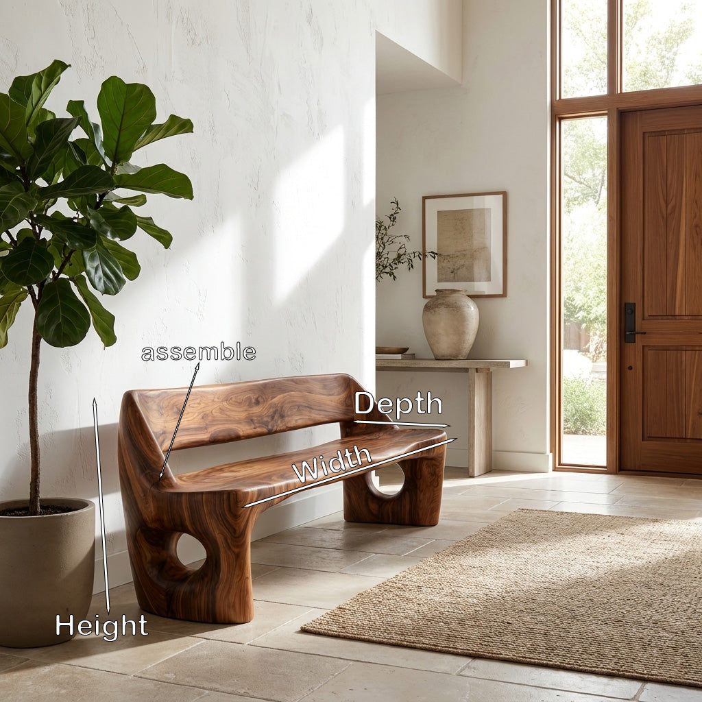 Modern Natural Wood Statement Seating Bench For Living Room