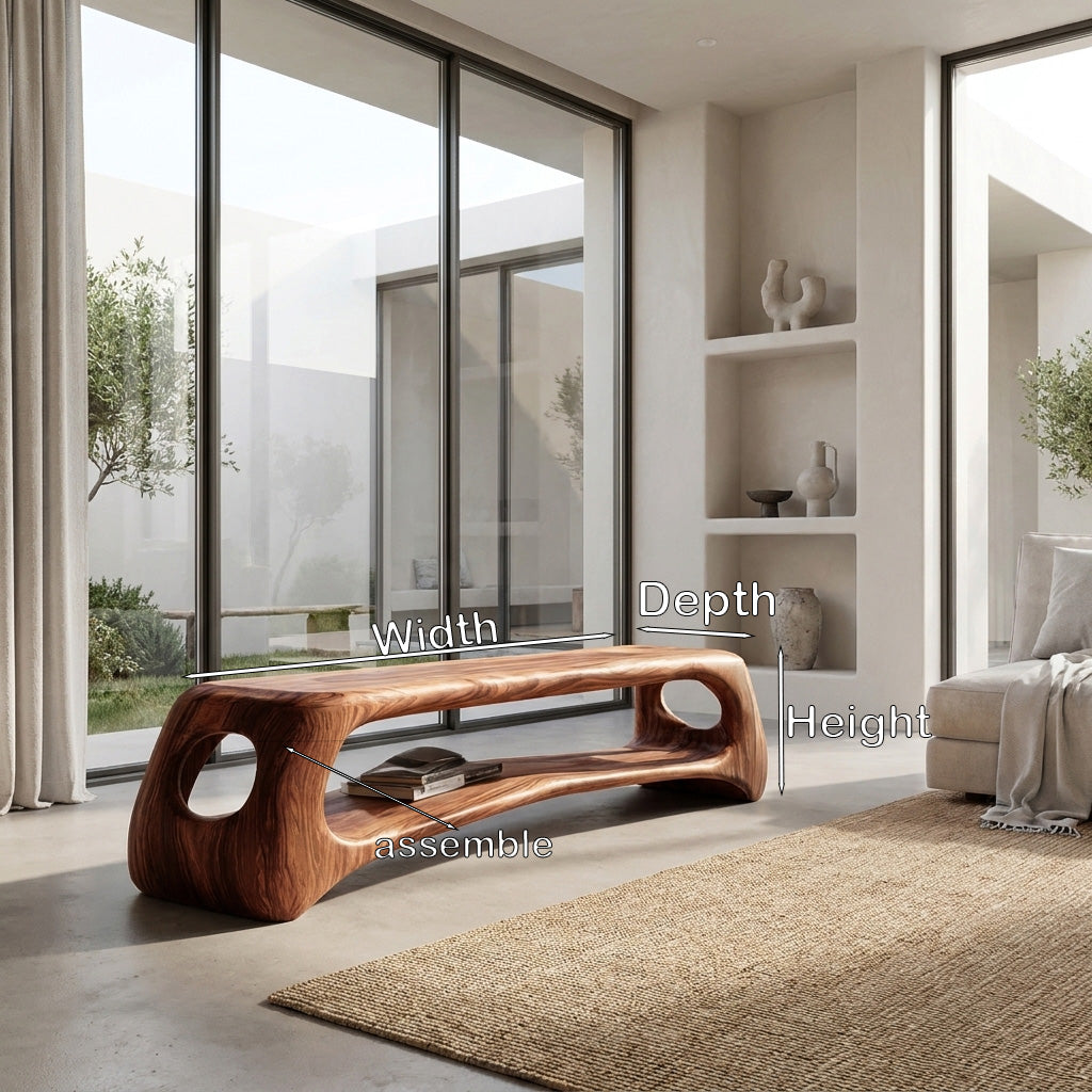 Minimal Natural Wood Gallery Bench For Living Room