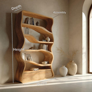 Modern Curved Wooden Bookshelf For Living Room