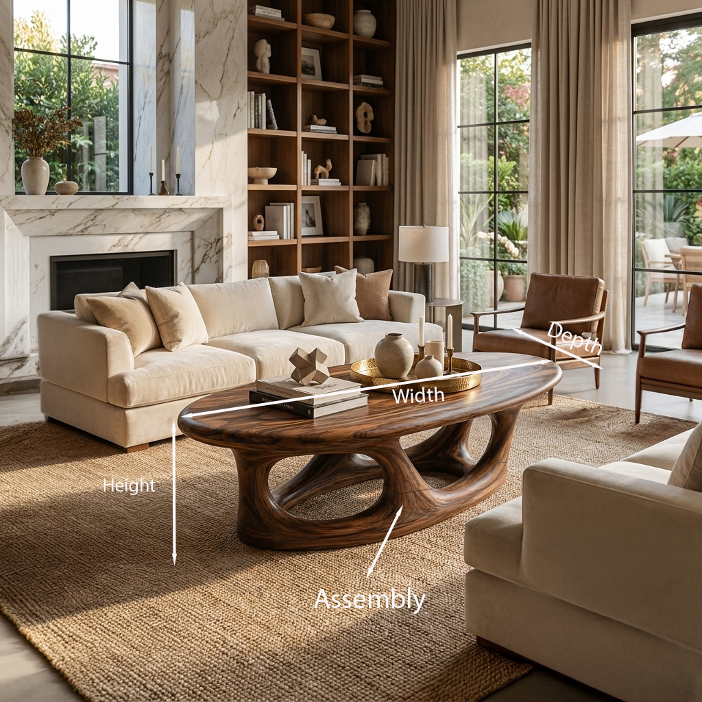 Organic Coffee Table With Hollow Sculptural Base For Living Room