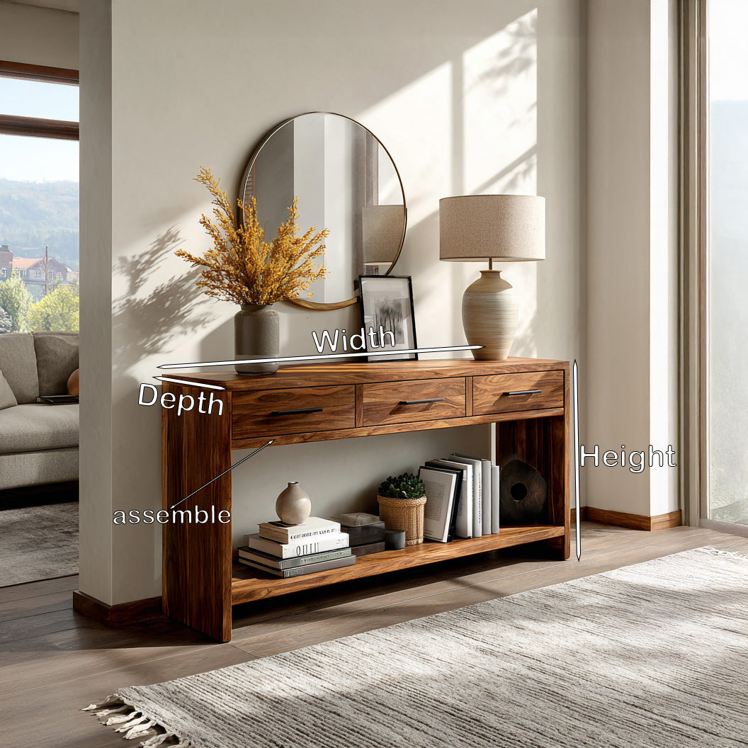 Handcrafted Wooden Console Table With Drawers For Living Room