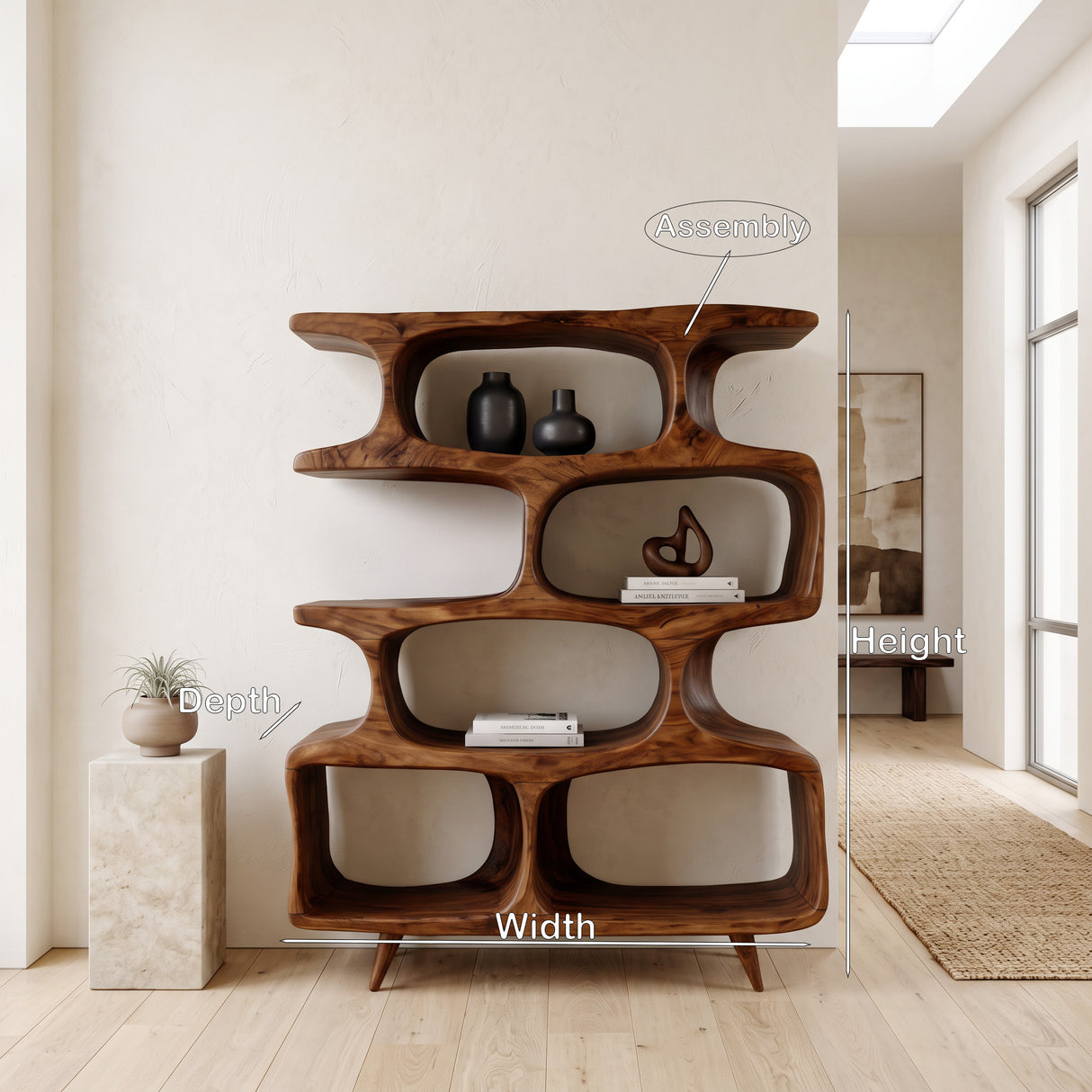 Modern Open Wooden Bookshelf For Beach House