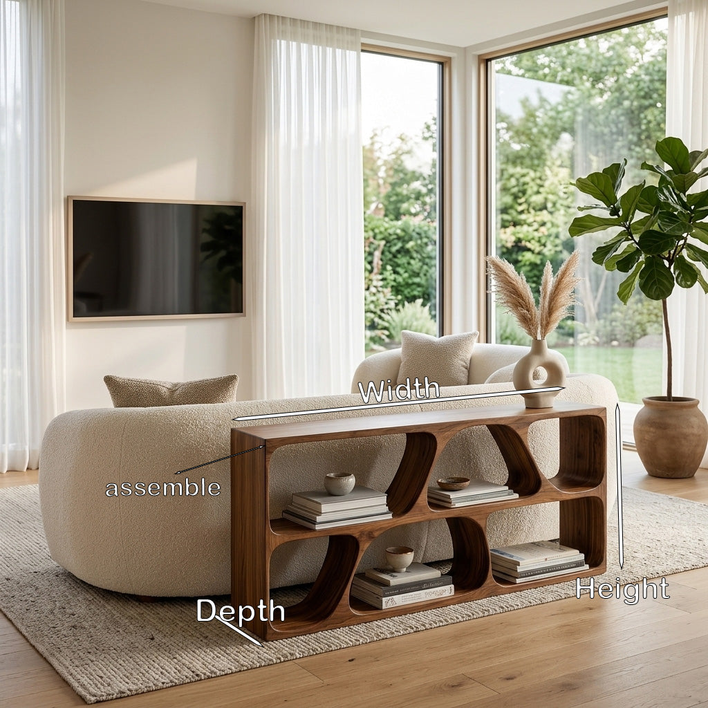 Organic Wood Console Table With Multiple Storage Compartments For Living
