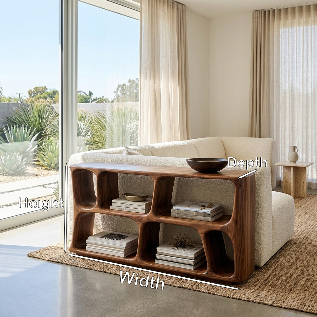 Minimalist Sculptural Wood Console Table For Living Room