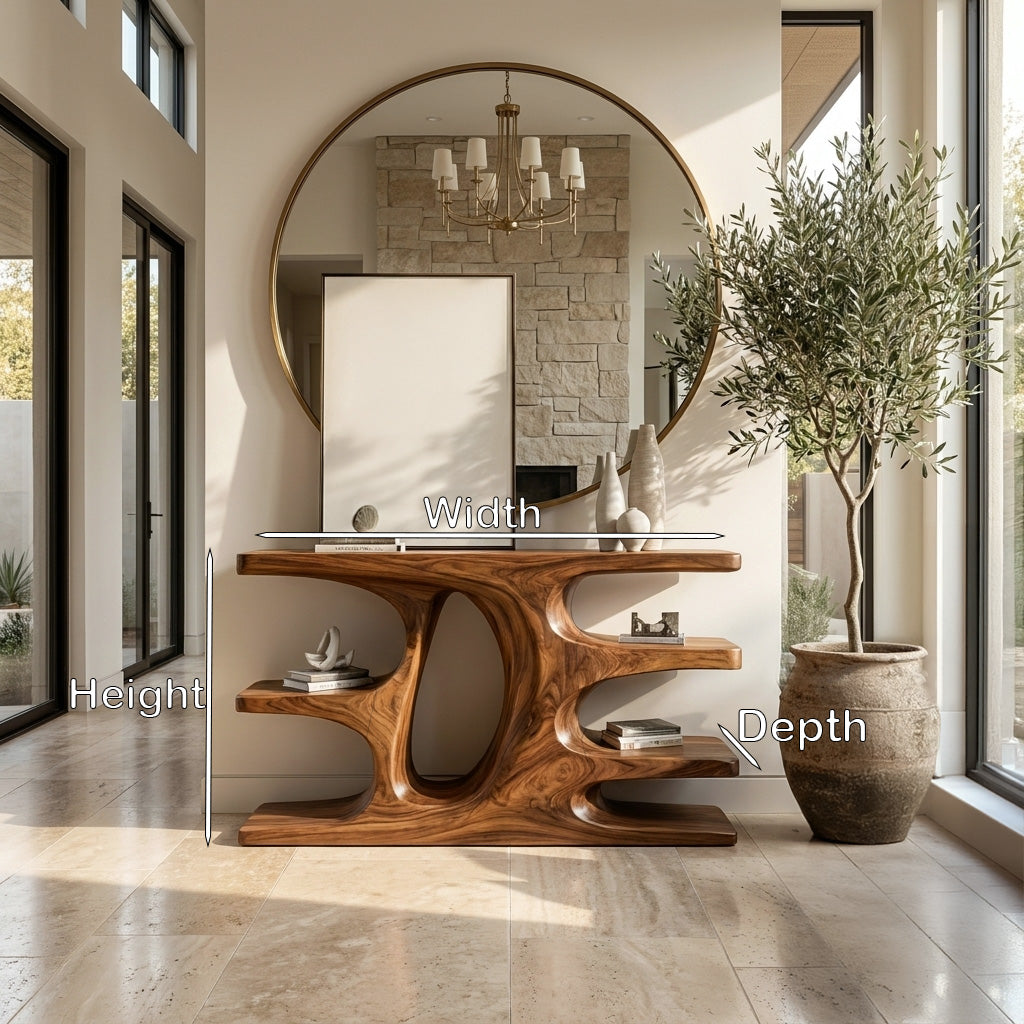 Contemporary Wooden Console Table With Shelf For Living Room