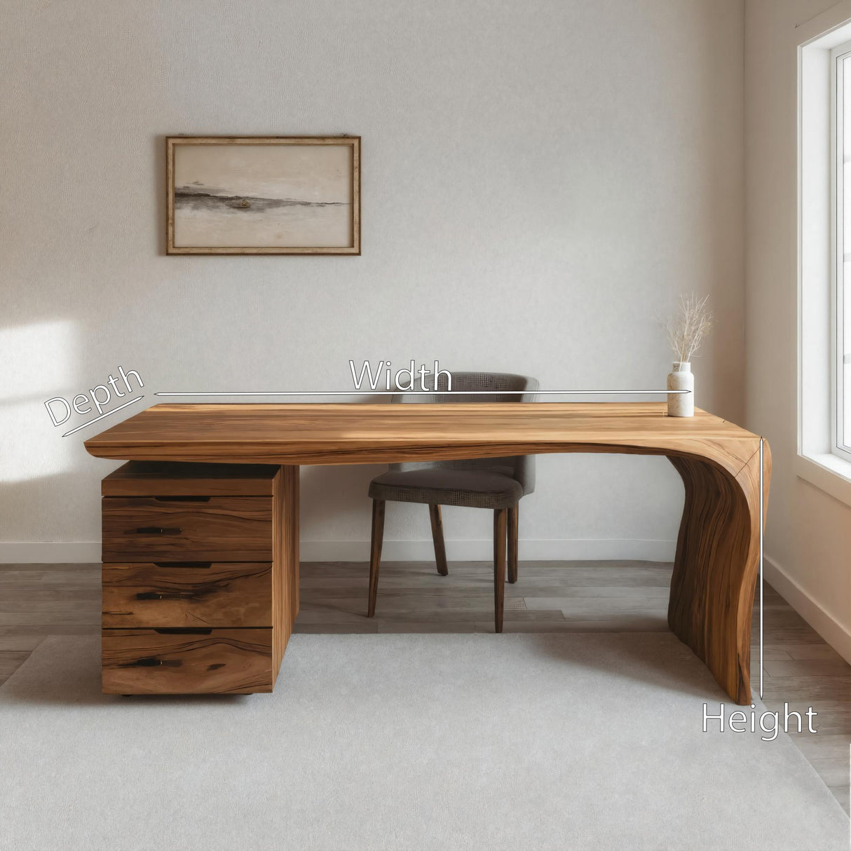 Modern Carved Desk Curved Leg With Drawer Cabinet For Workspace