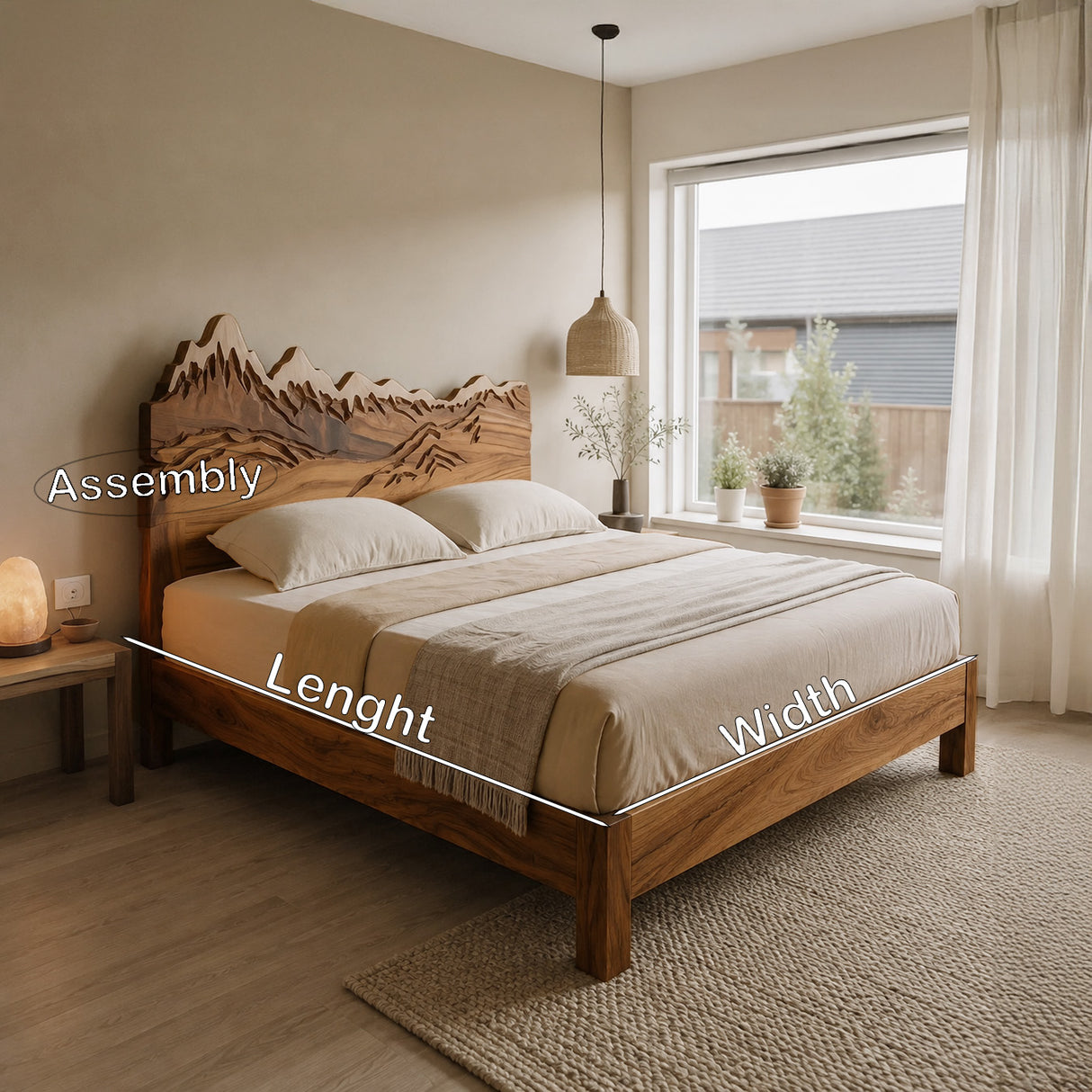 Rustic Style Mountain Carved Headboard And Bed Frame For Bedroom
