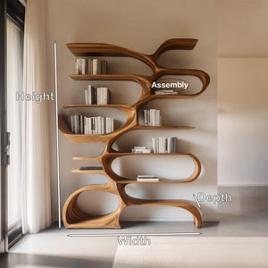 Sculptural Wooden Bookcase For Modern Living Room Storage