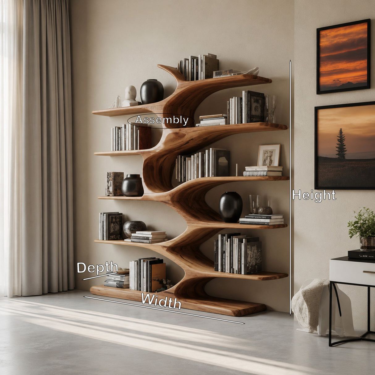 Modern Sculptural Bookshelf With Organic Design For Living Room
