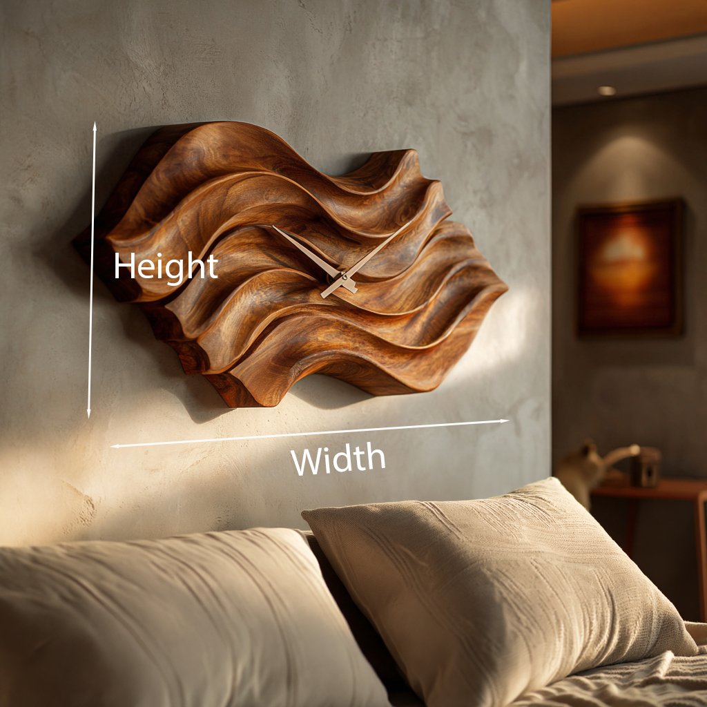 Modern Wooden Wall Clock With Organic Wavy Form For Bedroom